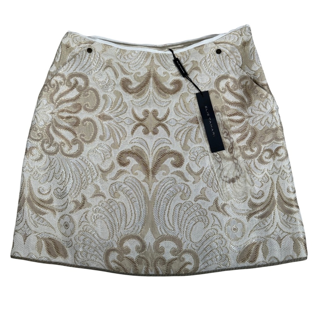 Elie Tahari Damien Skirt Gold Metallic Brocade Jacquard Mini Skirt Size 2 Print
